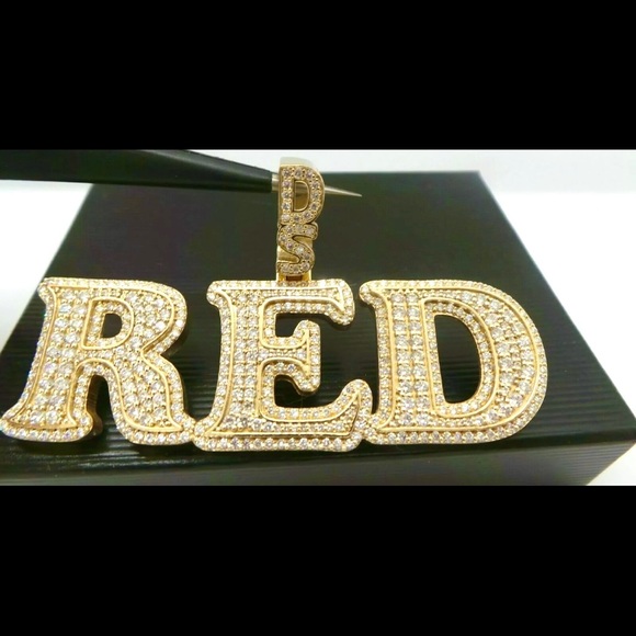 14K GOLD 7.0 tcw Diamond Custom DS RED INITIAL NAMEPLATE PENDANT One of a kind! - Picture 11 of 13